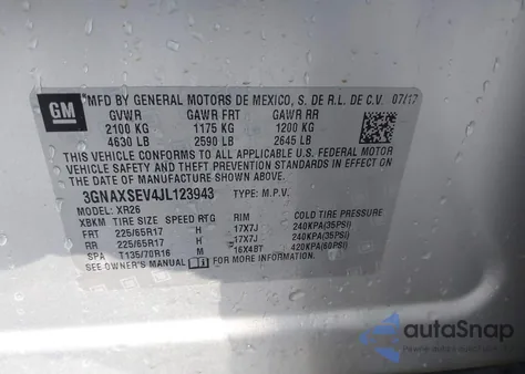 2018 Chevrolet Equinox Lt from USA, damaged, VIN 3GNAXSEV4JL123943